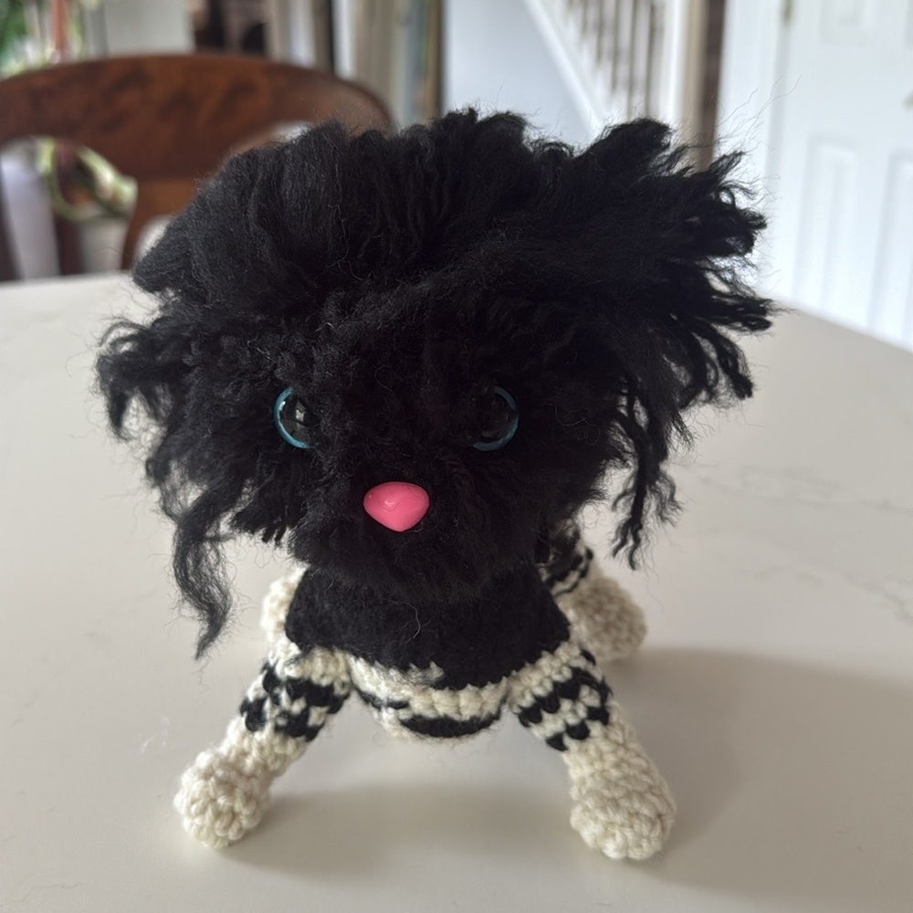 Handmade Black and White Yarn Dog Plush